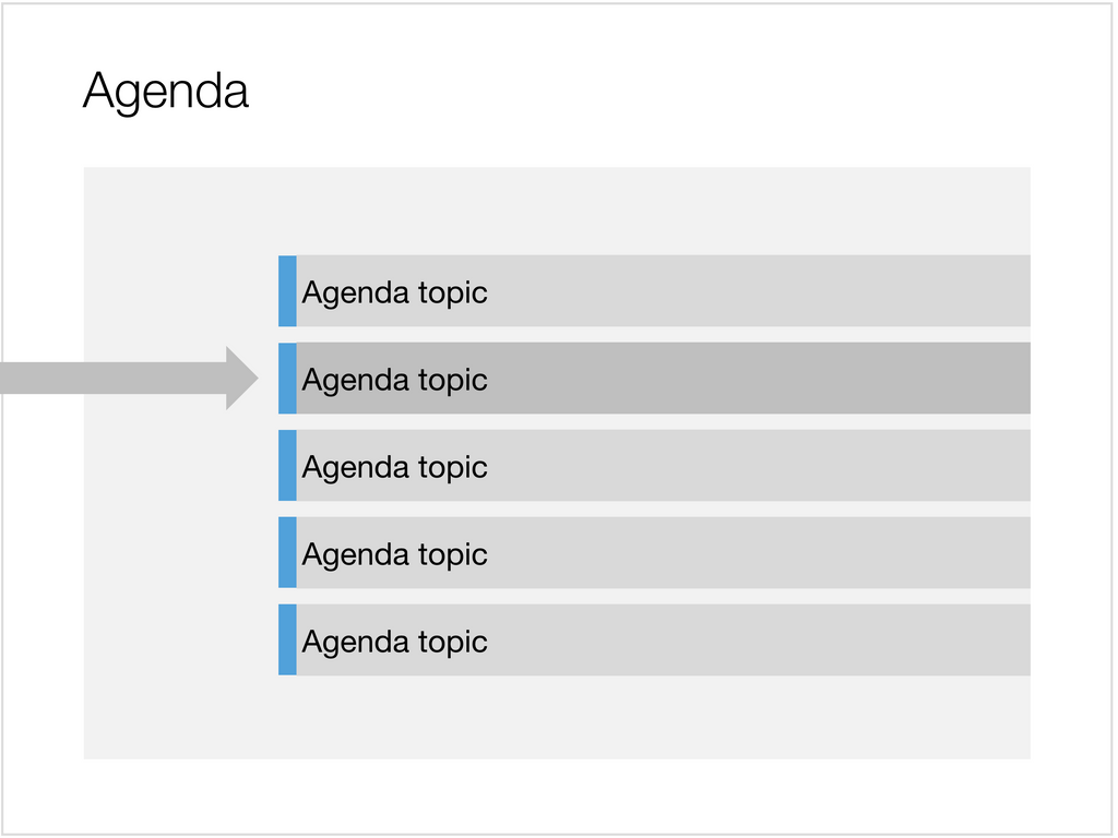 Agenda slide in Apple Keynote