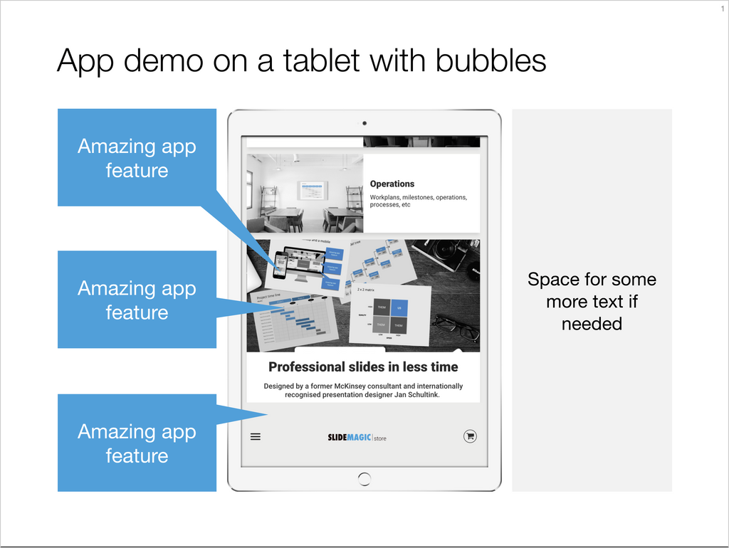 App demo on a tablet with explanation text-Keynote-4:3
