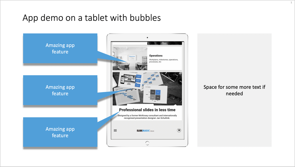 App demo on a tablet with explanation text-PowerPoint-16:9