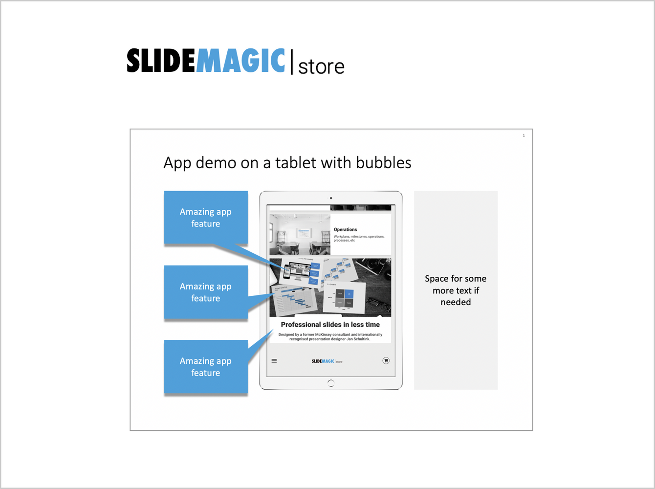 App demo on a tablet with explanation text-