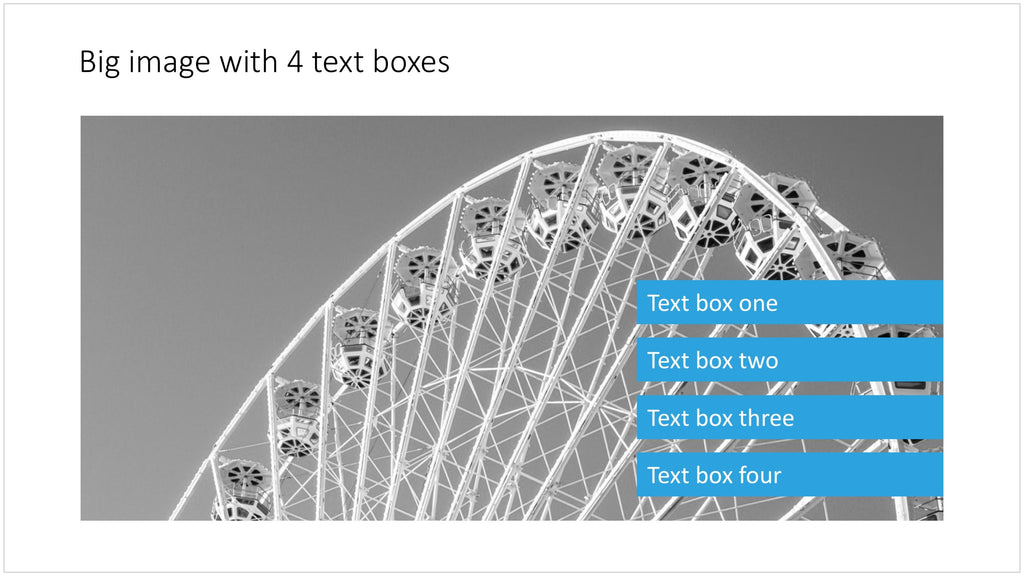 Framed image with four text boxes