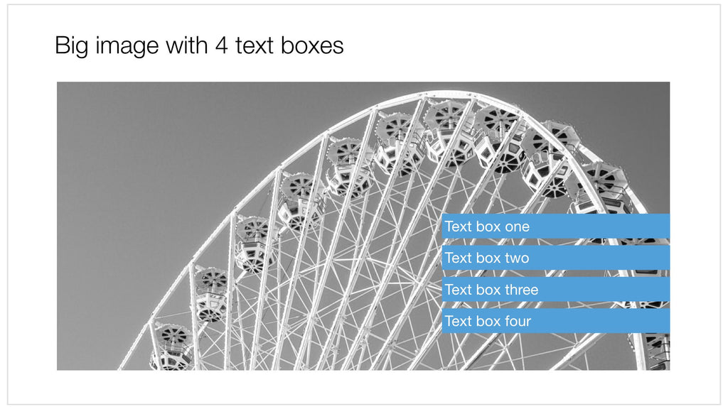 Framed image with four text boxes