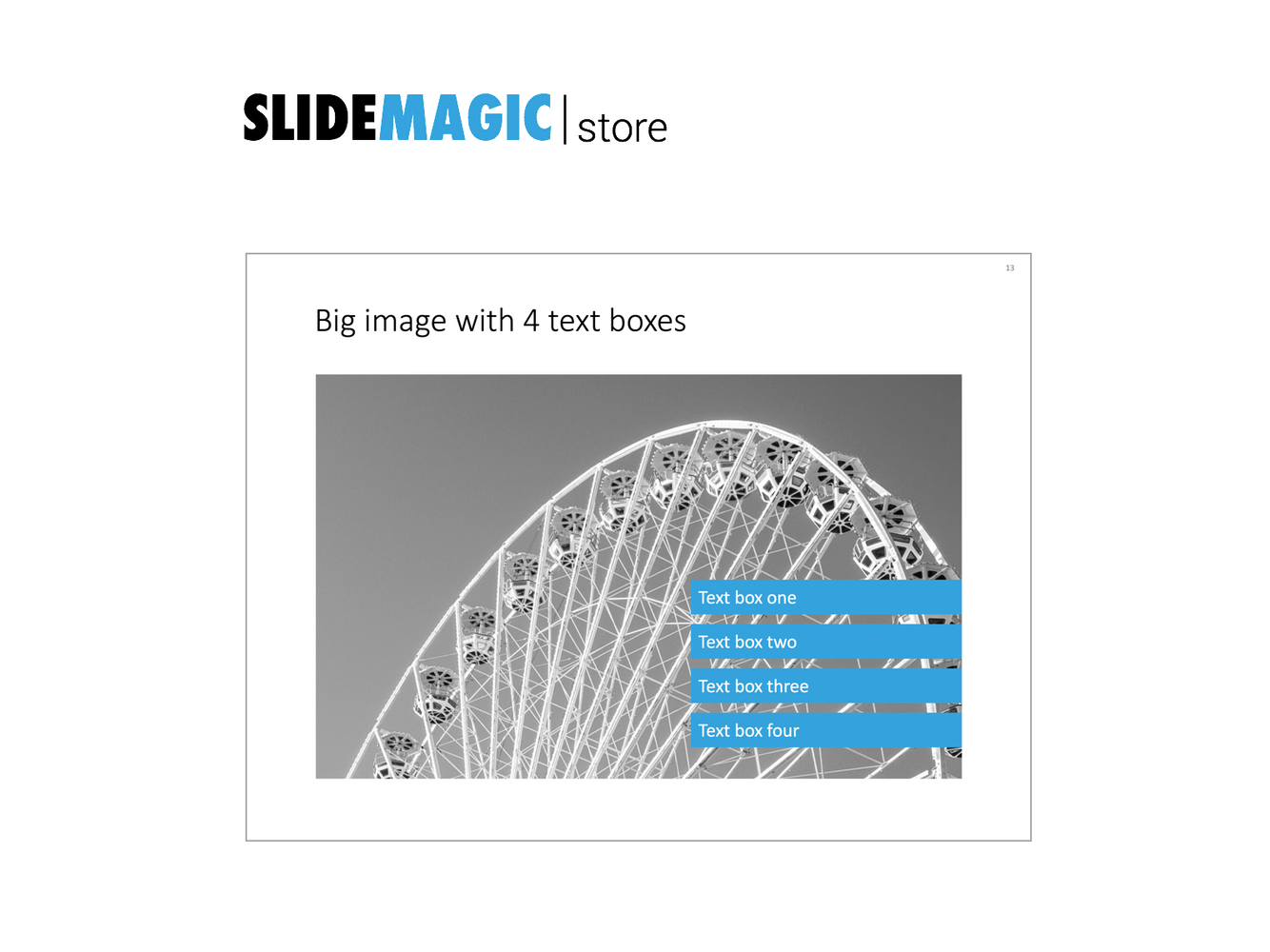 A PowerPoint slide template that shows an image with text boxes