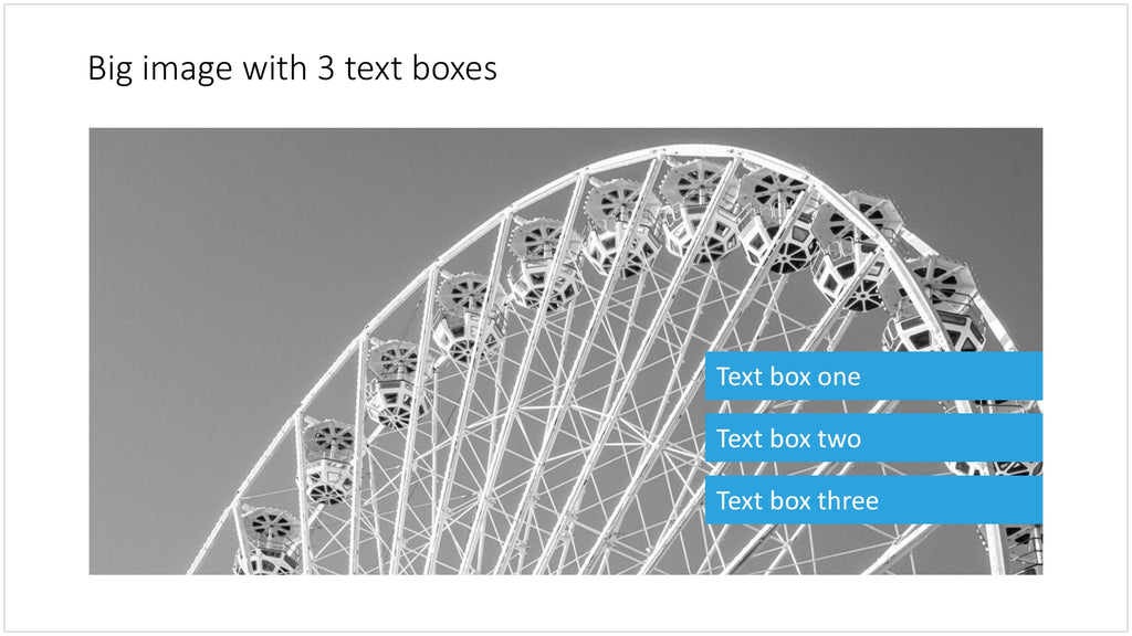 A framed image with 3 text boxes in PowerPoint - 16:9 aspect