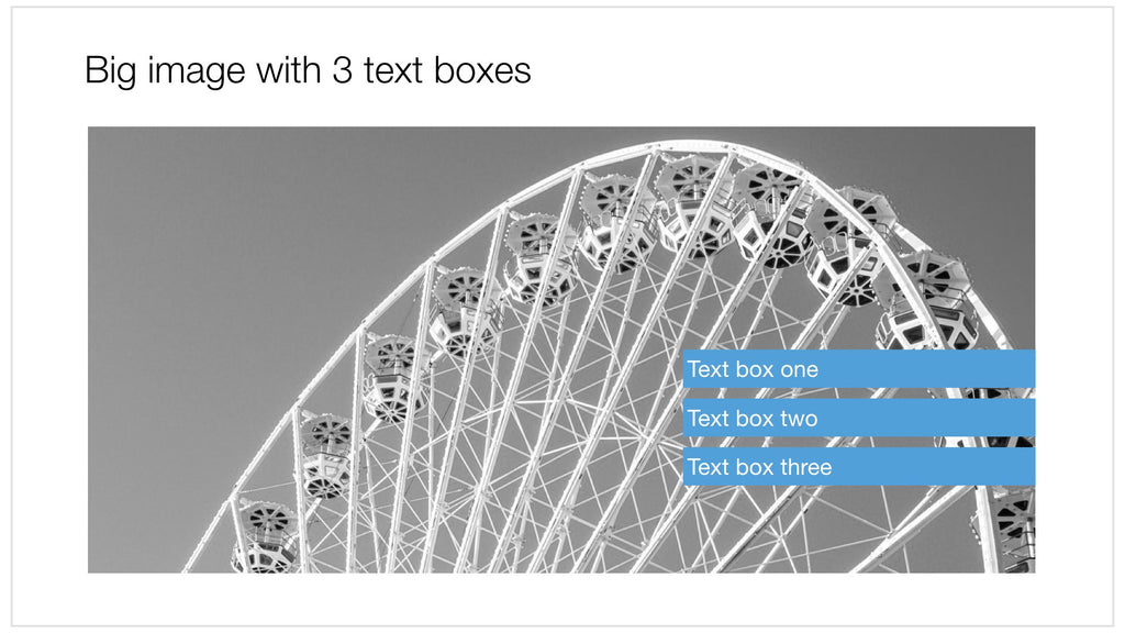 A framed image with 3 text boxes in Apple Keynote - 16:9 aspect