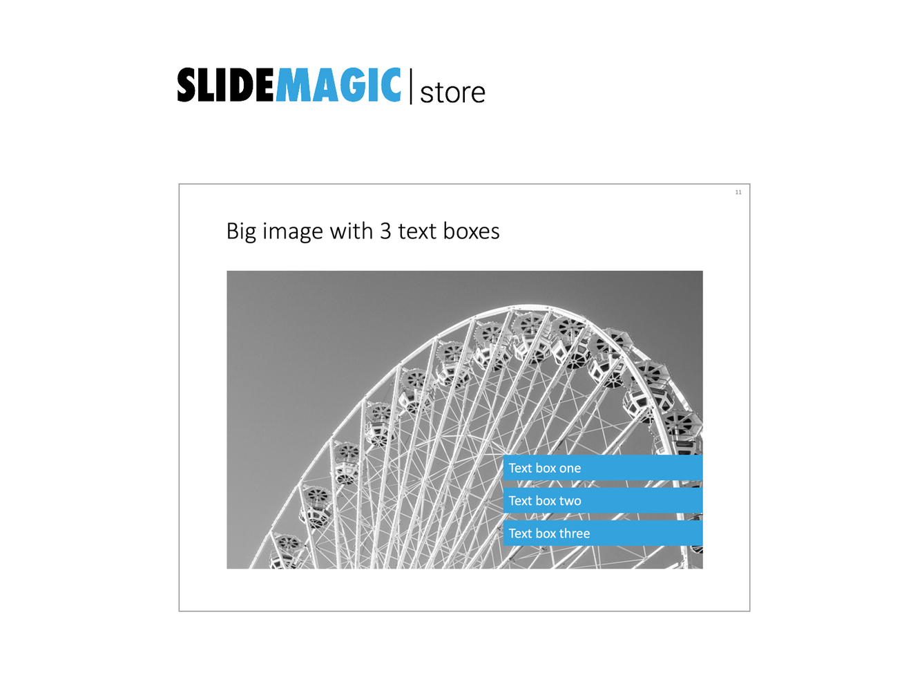 A framed image with 3 text boxes in PowerPoint