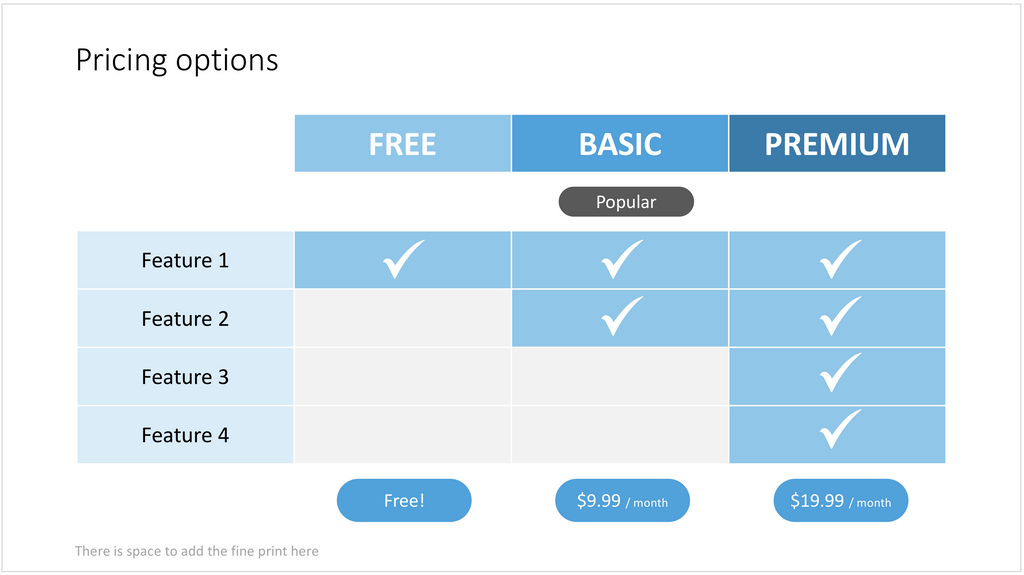 Pricing options in Apple Keynote