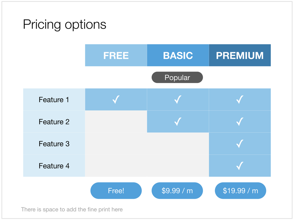 Pricing options in Apple Keynote