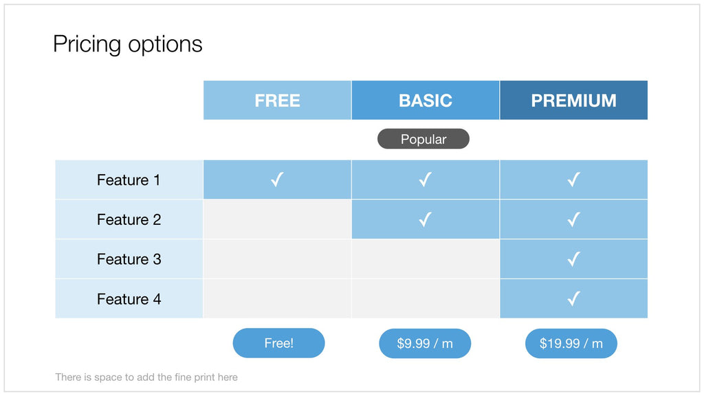 Pricing options in PowerPoint